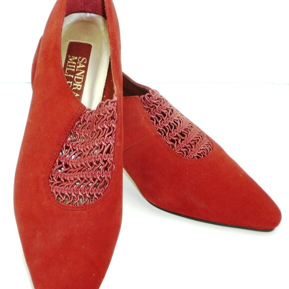 DRESSY LIGHT BURGUNDY SQUADE WOMAN SHOES EXPANDABLE LACED TOP SANDRA MILLER 7.5 - Picture 1 of 7